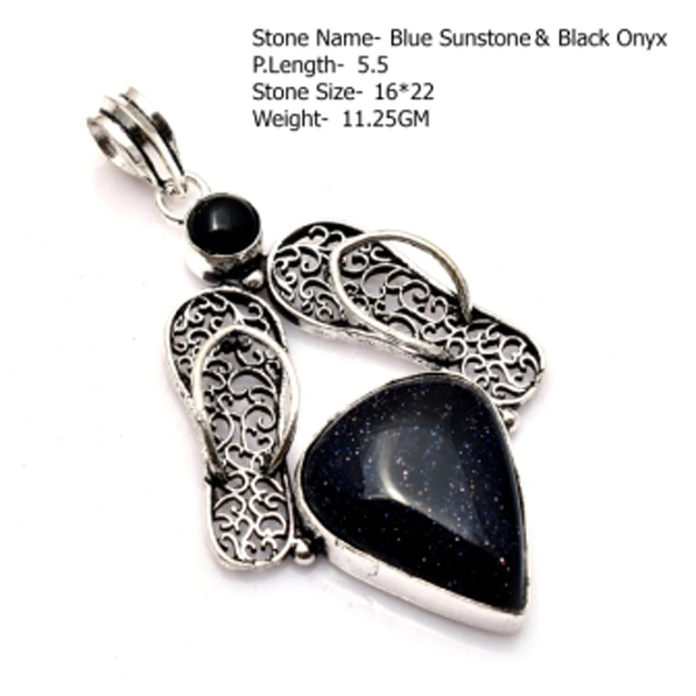 Genuine Labradorite Rutile Topaz Lapis Jasper  Pendant