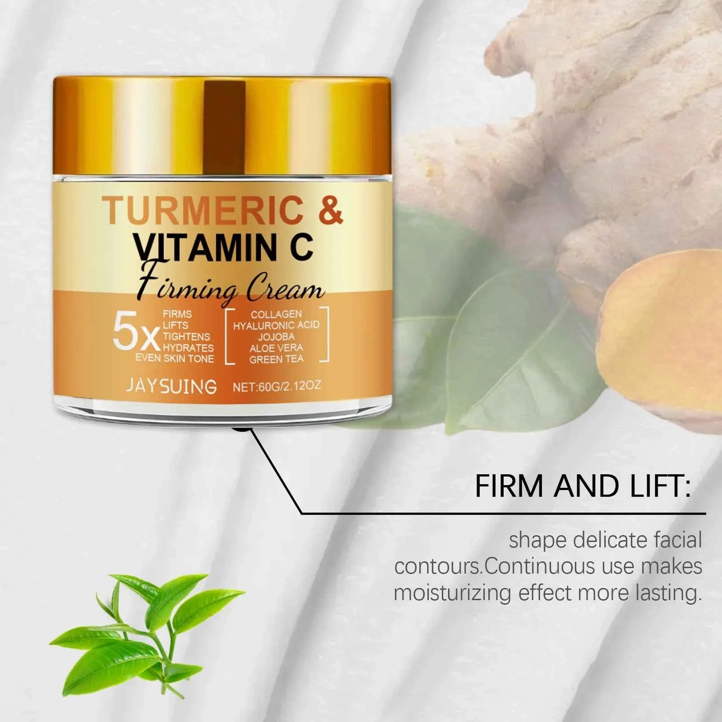 Turmeric Vitamin C Face Cream Anti Aging Skin Tighten Reduce Wrinkles Fine Lines Hydrate Nourish Skin Gentle Moisturizing Cream