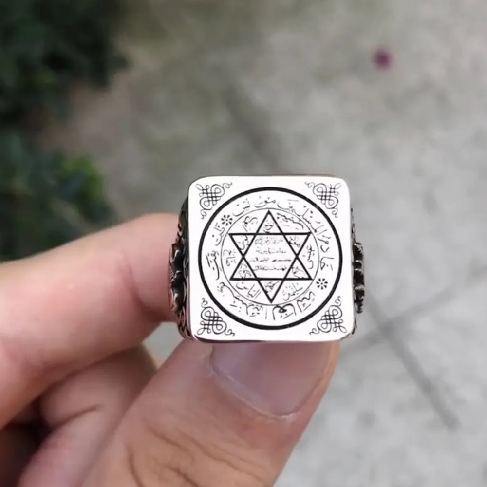 Seal of Solomon Embroidered Square Silver Ring