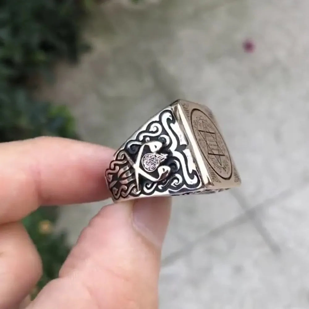 Seal of Solomon Embroidered Square Silver Ring AMULET RING STORE