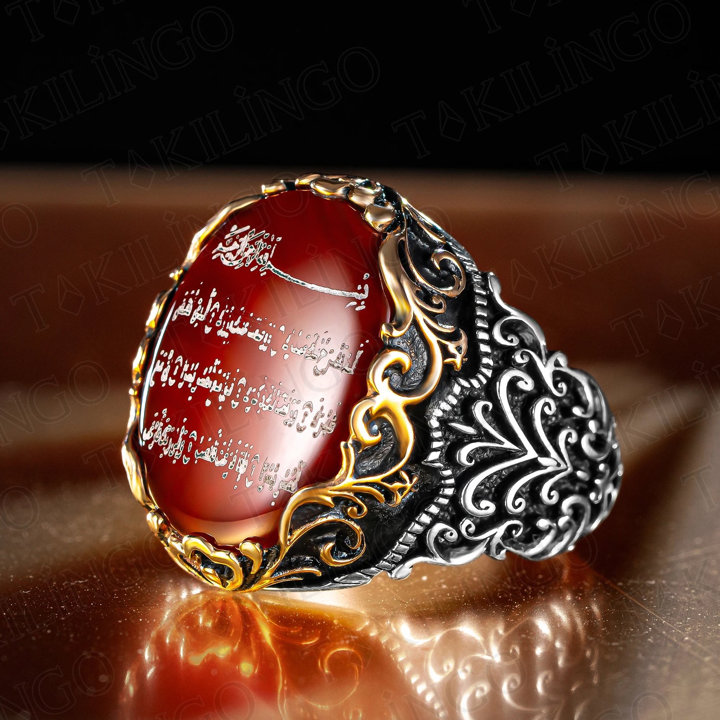 925 Sterling Silver Surah Al-Fatihah On Agate Stone Islamic Men's Ring Muslim Arabic Religious Ring