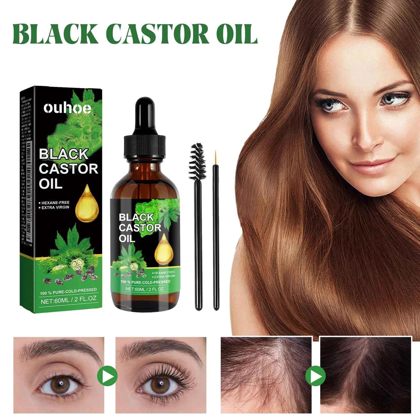 Black Castor Oil Nourishes Hair Growth Care Massage Scalp Treatment Baldness Repair Hydrates Liquid Anti Frizz Loss Hair Serum