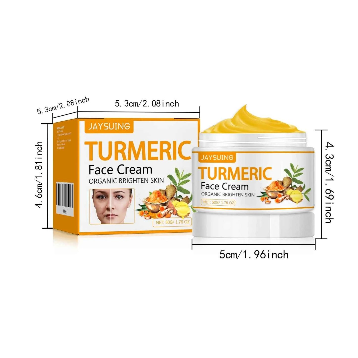 Jaysuing 50g Turmeric Firm Face Cream Fade Fine Lines Hydrating Oil Control Repair Dry Rough Skin Brightening Skin Care Cream