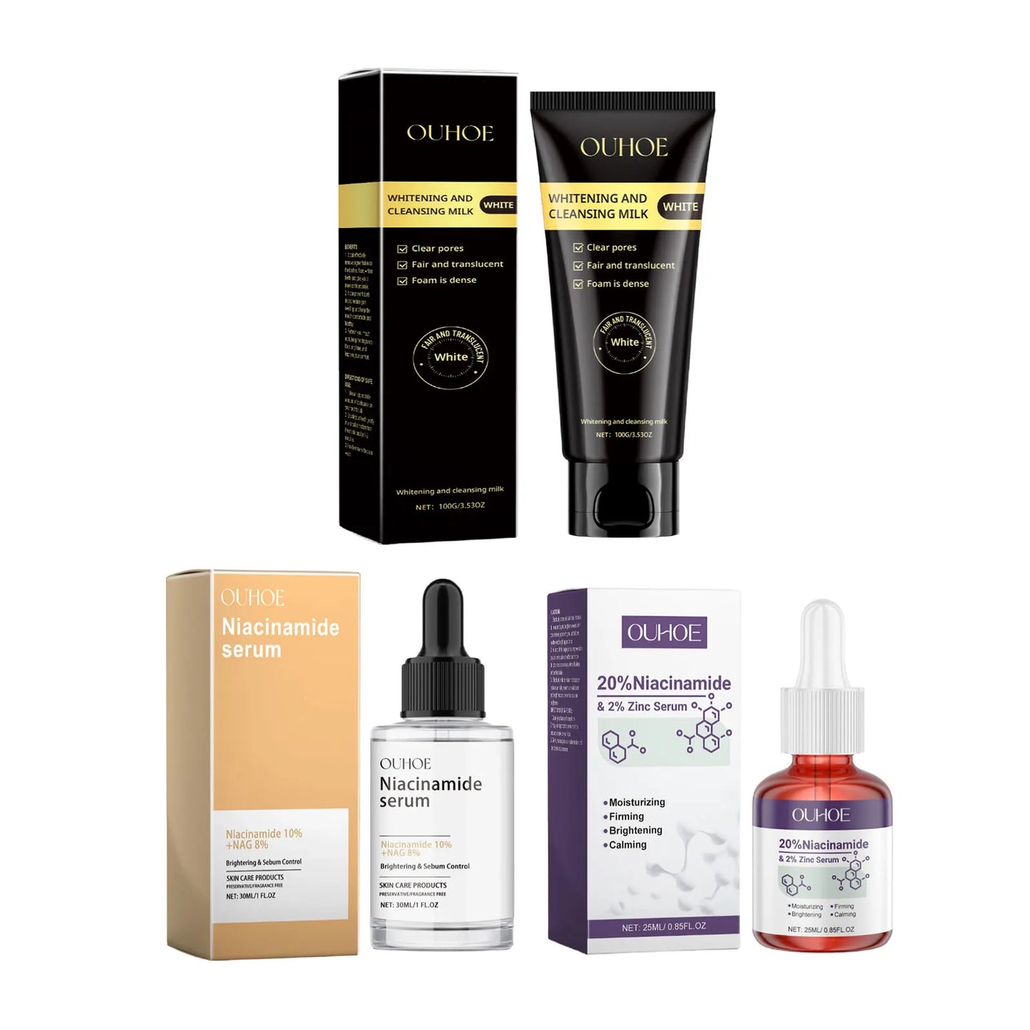 Ouhoe Niacinamide Serum Face Cleanser Brighten Skin Acne Removal Whitening Clean Pores Keratins Remove Moisturizing Skin Care