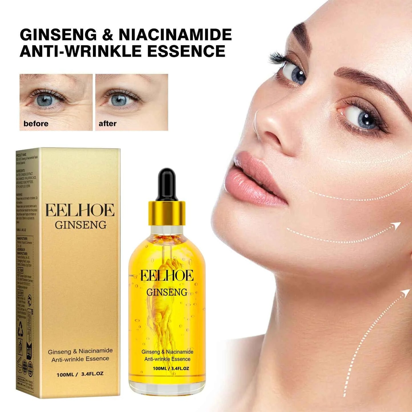 Eelhoe Ginseng Face Anti Wrinkle Serum Reduce Fine Lines Tightening Hydrating Anti-aging Plumping Face Smooth Skin Care Serum