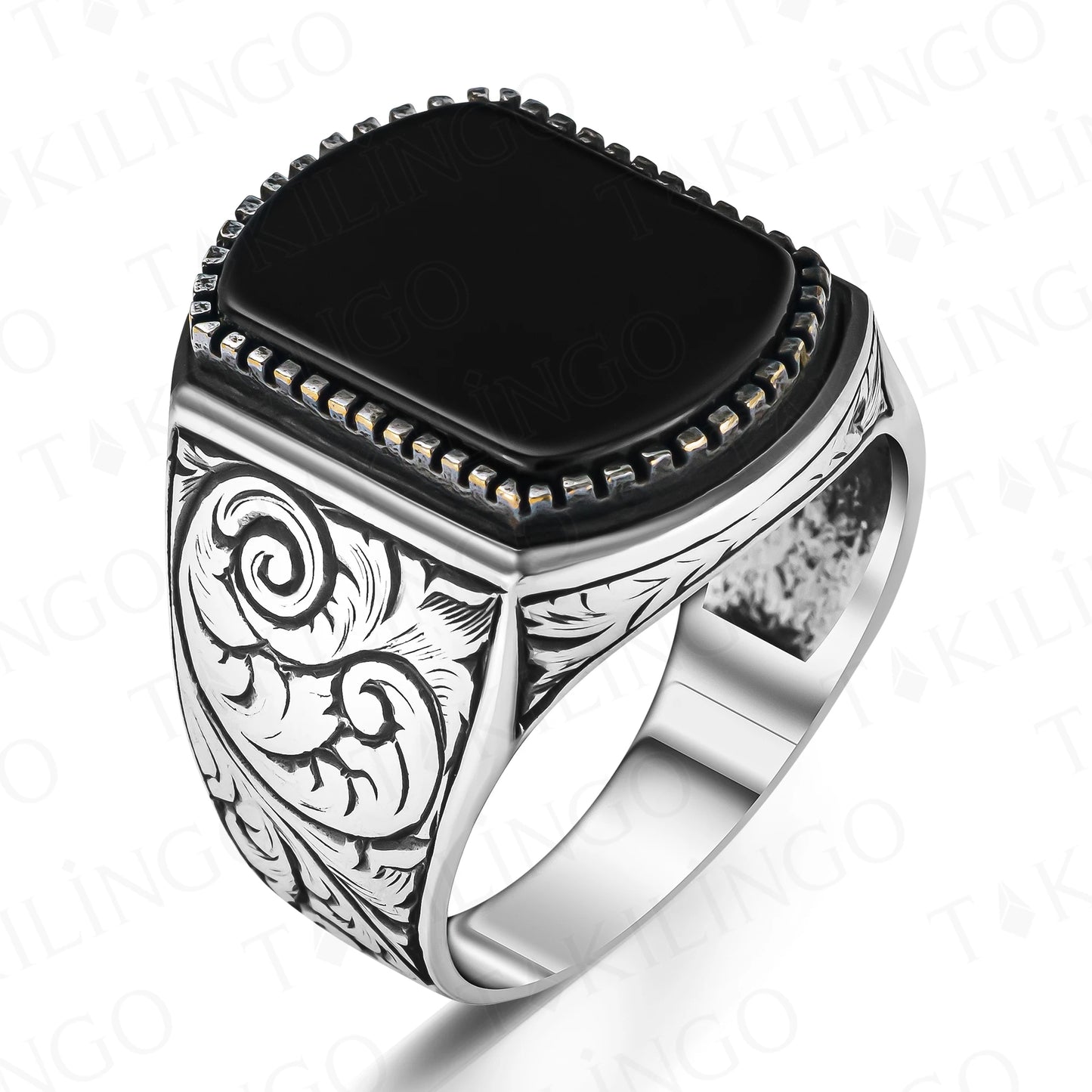 Stamped Solid 925 Sterling Silver Plain Model Black Onyx Stone Men's Ring Turkish Handmade Biker Ring Silver Jewelry Gift Him