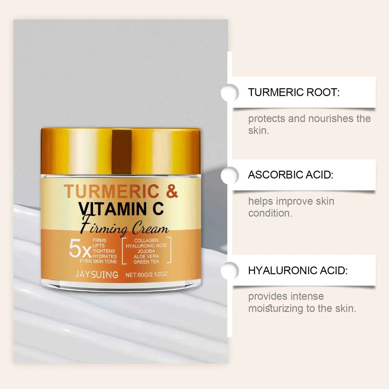 Turmeric Vitamin C Face Cream Anti Aging Skin Tighten Reduce Wrinkles Fine Lines Hydrate Nourish Skin Gentle Moisturizing Cream
