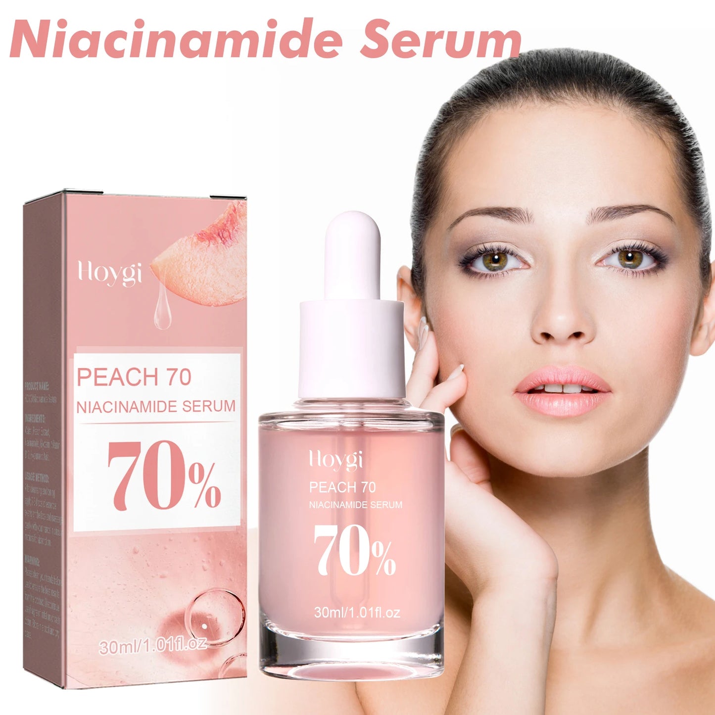 Hoygi Peach 70% Niacinamide Essence Moisturizing Firming Pores Facial Skin Care 30ml Beauty Products Brightening Hydrating Serum