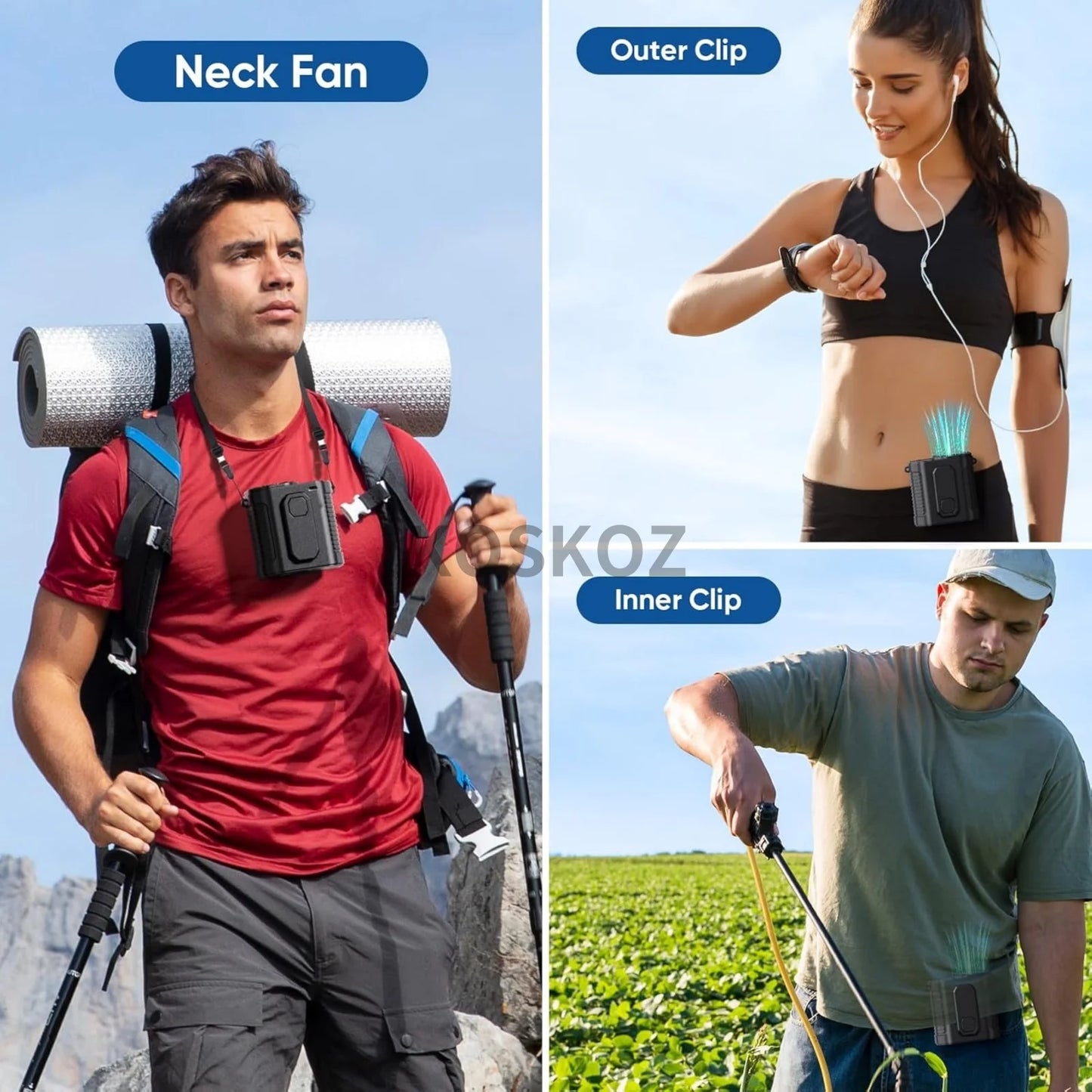 Portable Waist Fan, 10 Speed Fan with LED Light, Hands-Free Wearable Dual Clips Fans & Power Bank, for Camping, Outdoor, Jobsite