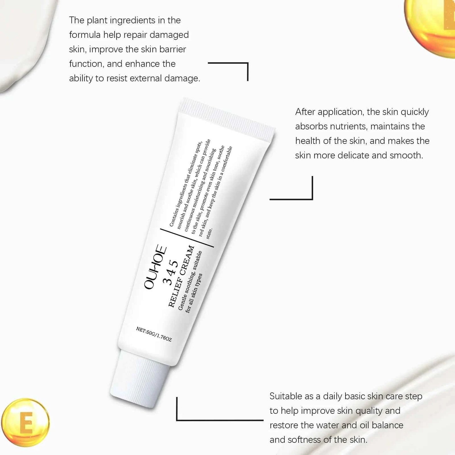 Ouhoe 50g 345 Relief Cream Brightening Skin Hydrate Facial Reapir Blemishes Nourish Long Lasting Moisturizer Soothing Face Cream