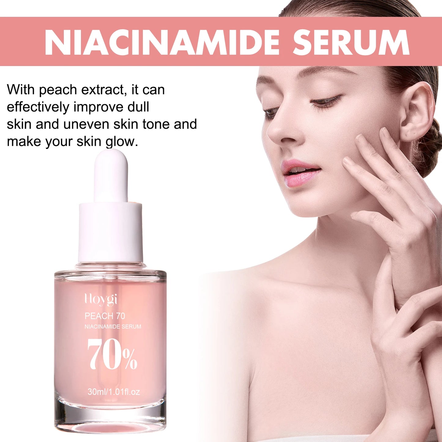 Hoygi Peach 70% Niacinamide Essence Moisturizing Firming Pores Facial Skin Care 30ml Beauty Products Brightening Hydrating Serum