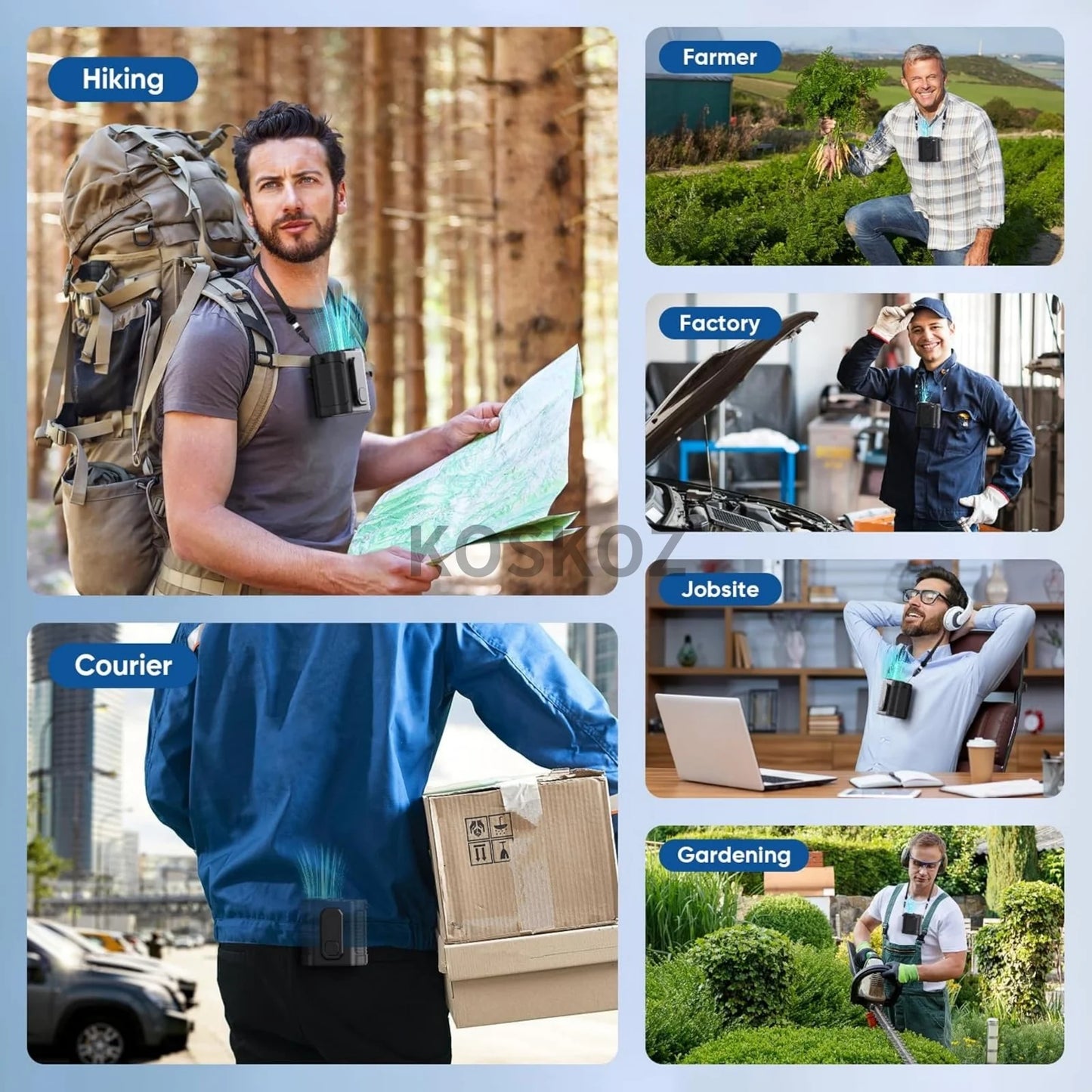 Portable Waist Fan, 10 Speed Fan with LED Light, Hands-Free Wearable Dual Clips Fans & Power Bank, for Camping, Outdoor, Jobsite