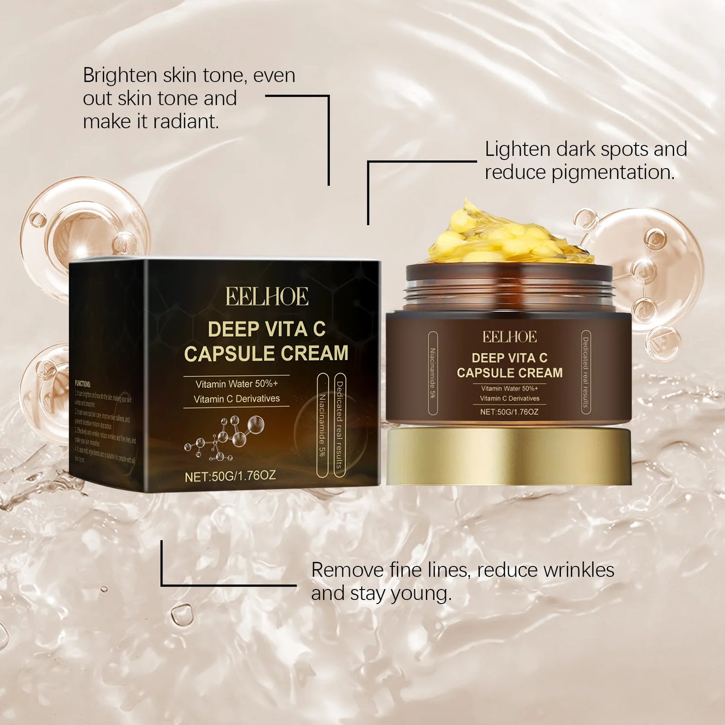 Eelhoe 50g Vitamin C Capsule Face Cream Moisturizer Lighten Melanin Even Skin Tone Nourish Facial Brightening Skin Care Cream - AMULET RING STORE