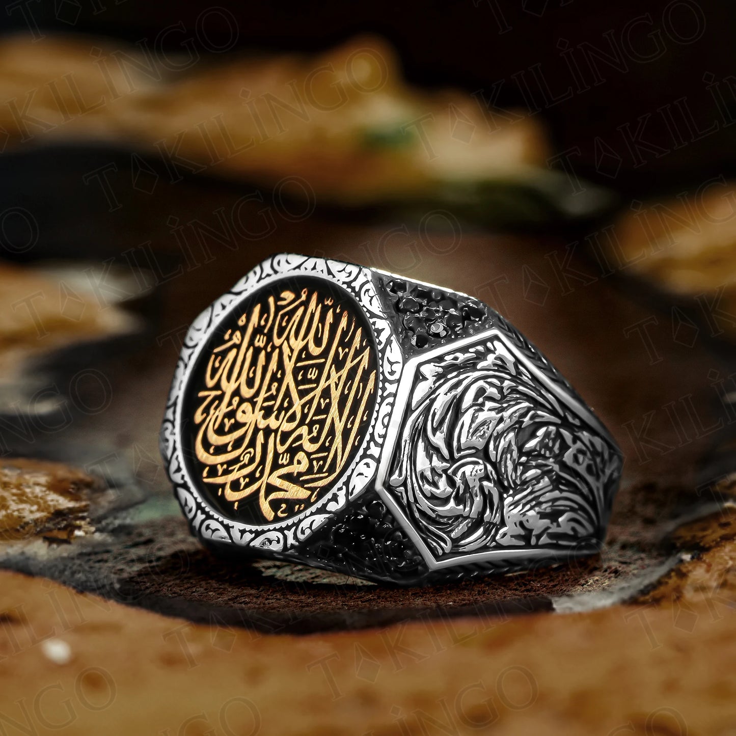 925 Sterling Silver Vintage Looking Word Tawheed Written Islamic Men's Ring Muslim Religious Jewelry AMULET RING STORE