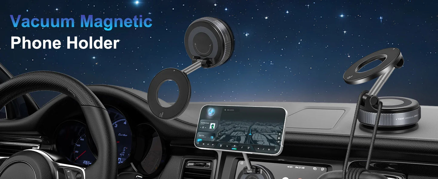 Car Mount Vacuum Magnetic Holder Foldable Strong Suction Stand For Cell Phone For iPhone 16 15 12 13 14 11 ProMax Live Streaming