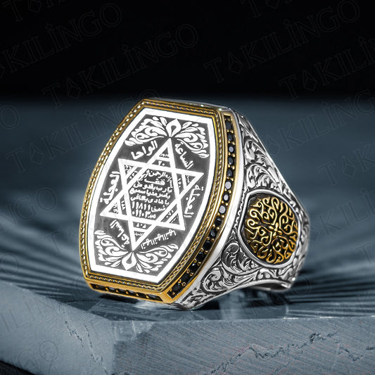 Solomon Kabbalah Ring 925 Sterling Silver Triangle Star of David Protection Amulet Ring