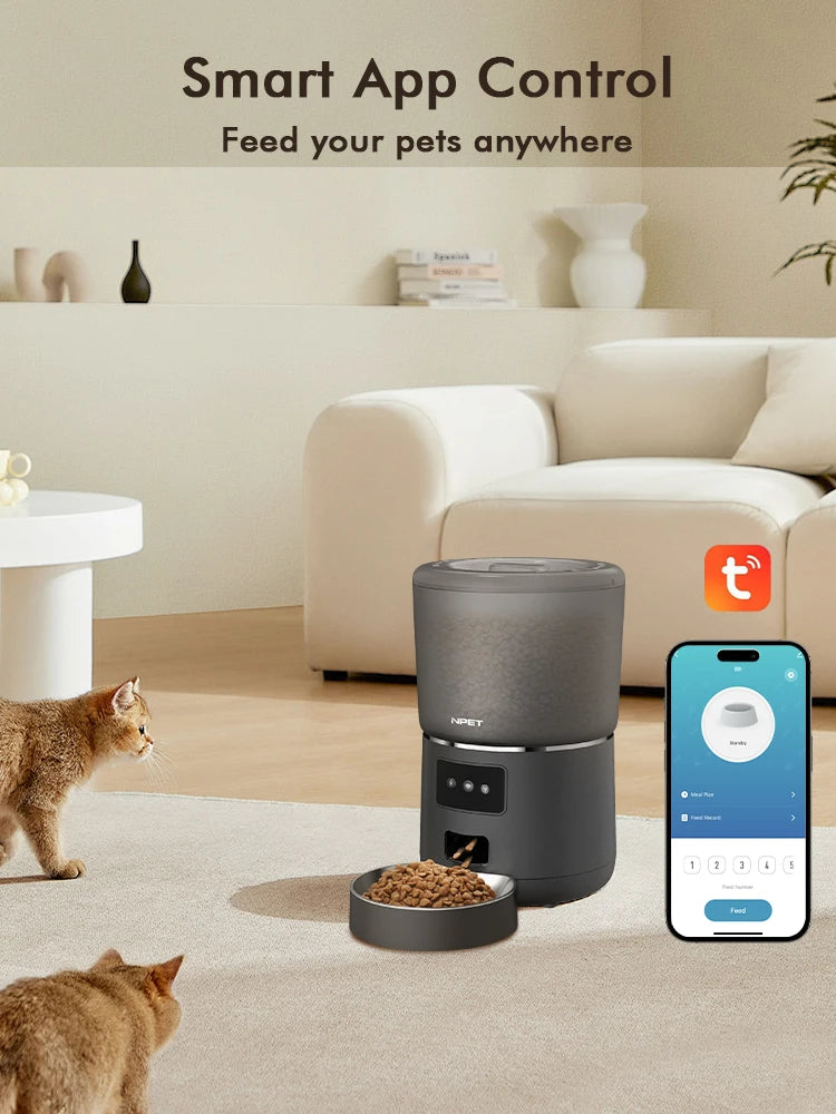 NPET 4L Automatic smart pet feeder for cats dogs multiple pets with stainless steel bowl Customize healthy food 1-9 portions - AMULET RING STORE