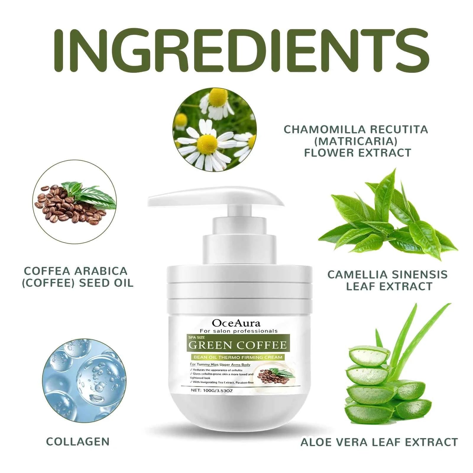 100g Oceaura Green Coffee Soybean Oil Firm Body Cream Shrink Pores Remove Acne Pimples Moisturize Nourish Massage Body Lotion