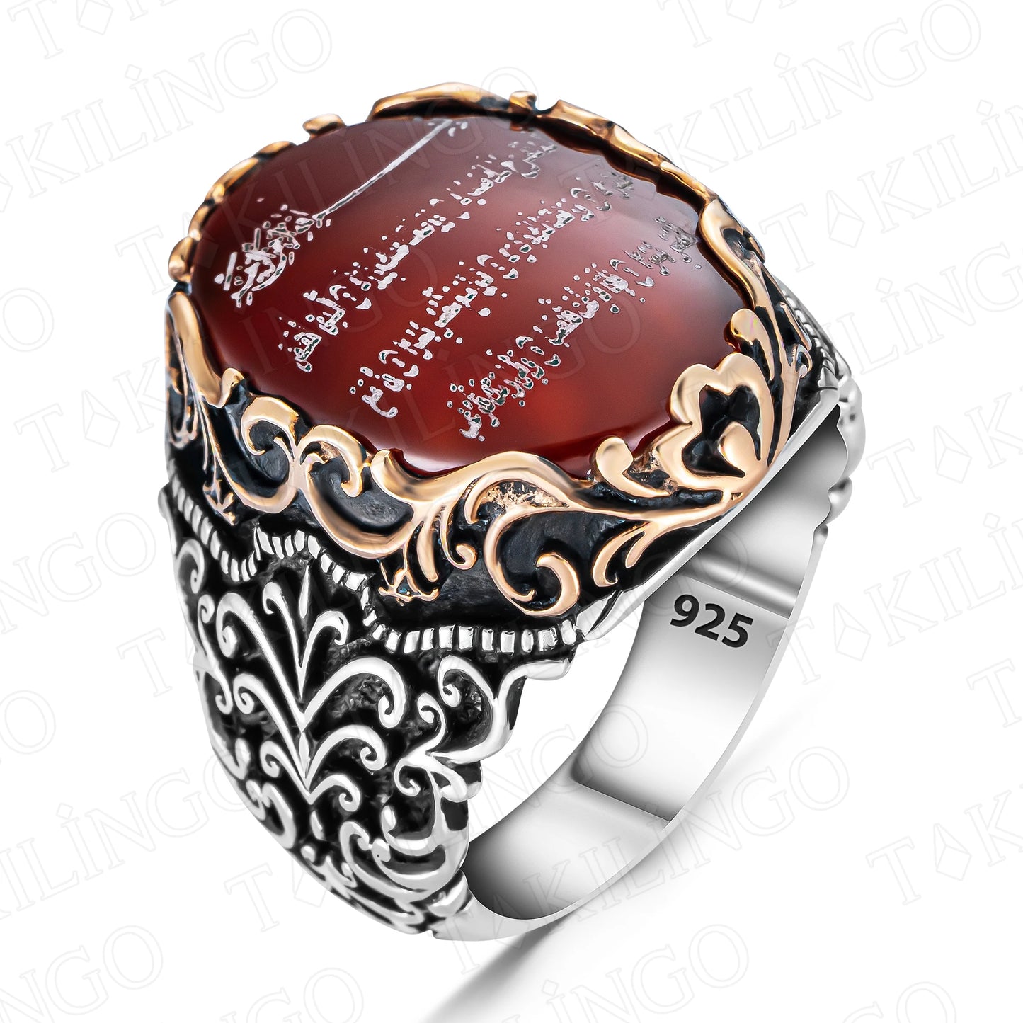 925 Sterling Silver Surah Al-Fatihah On Agate Stone Islamic Men's Ring Muslim Arabic Religious Ring