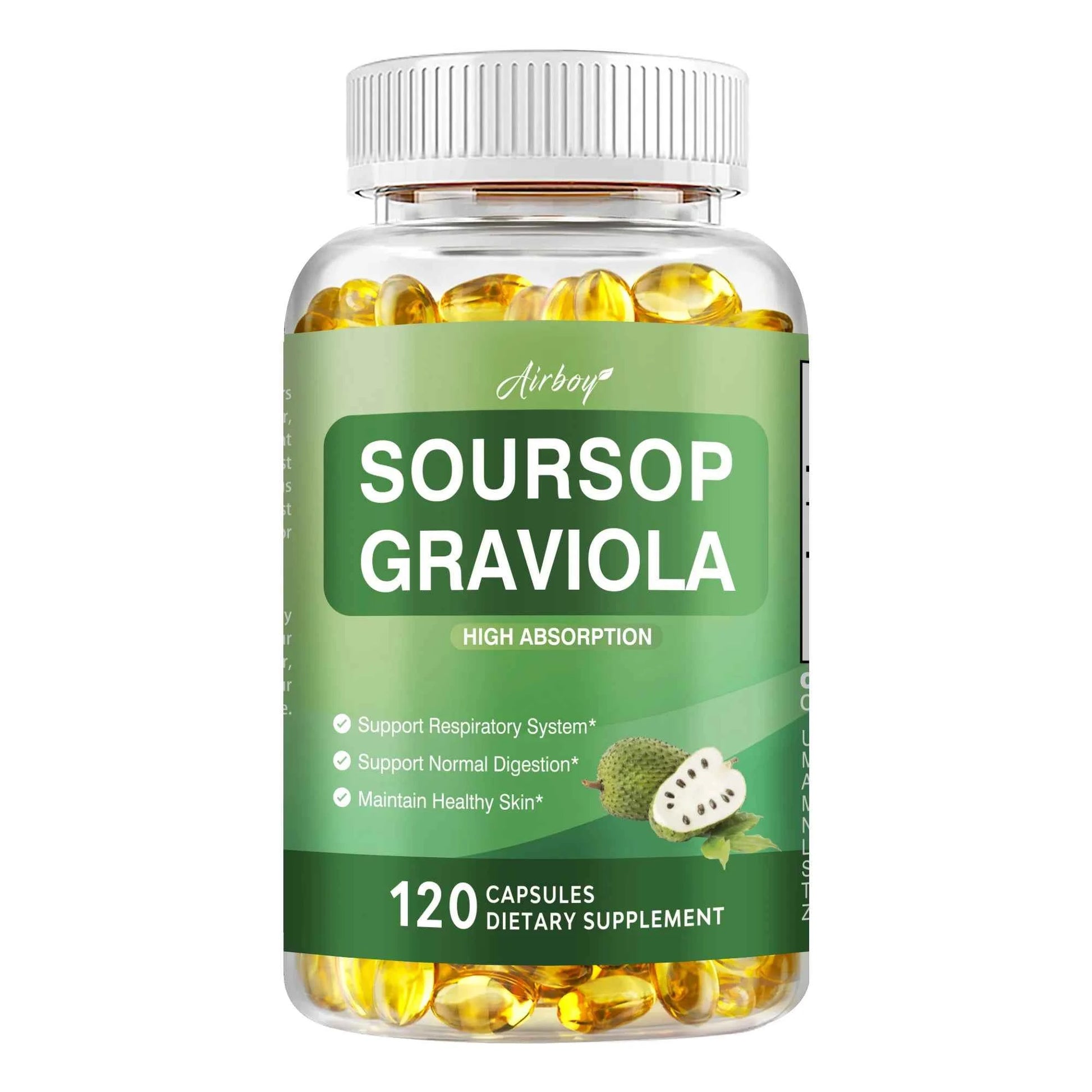 Soursop Graviola - Supports Healthy Cell Growth and Function, Improves Mood, Relieves Stress, Immune Support - 120 Capsules