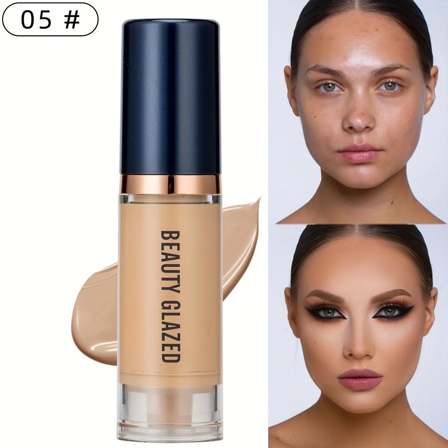 Beauty Glazed 6 Color Liquid Foundation Concealer - Full Coverage, Long-Lasting, Waterproof, Natural Effect, - AMULET RING STORE
