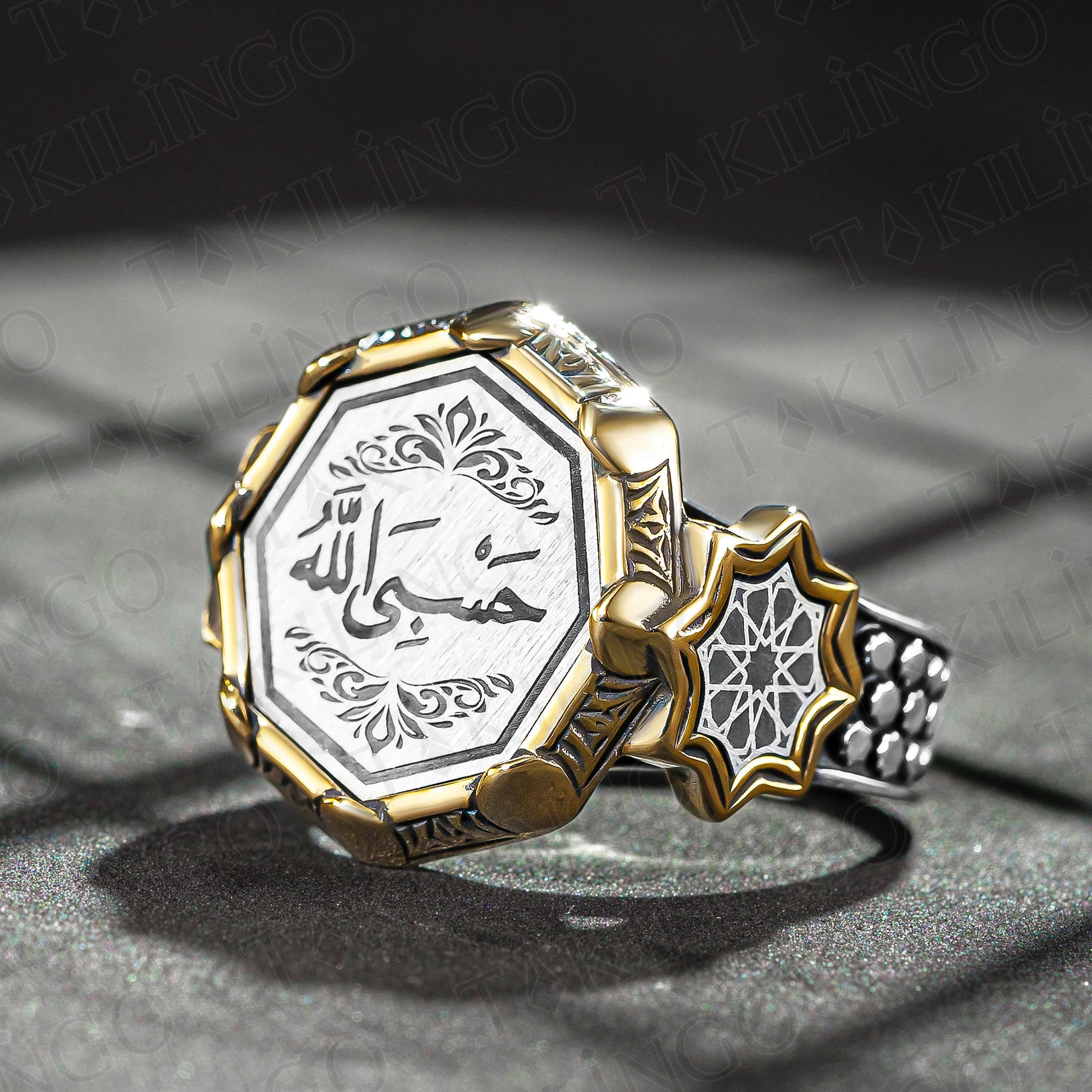 925 Sterling Silver Hasbi Allah (Allah is Sufficient for me) Islamic Men's Ring, Handmade Turkish Style Ring, Religious Ring AMULET RING STORE