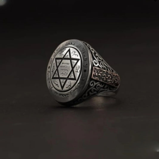 Solid 925 Sterling Silver Seal Of Solomon Ring, Handmade Silver Jewelry, Round Men Ring, Gift For Her, Talisman Ring