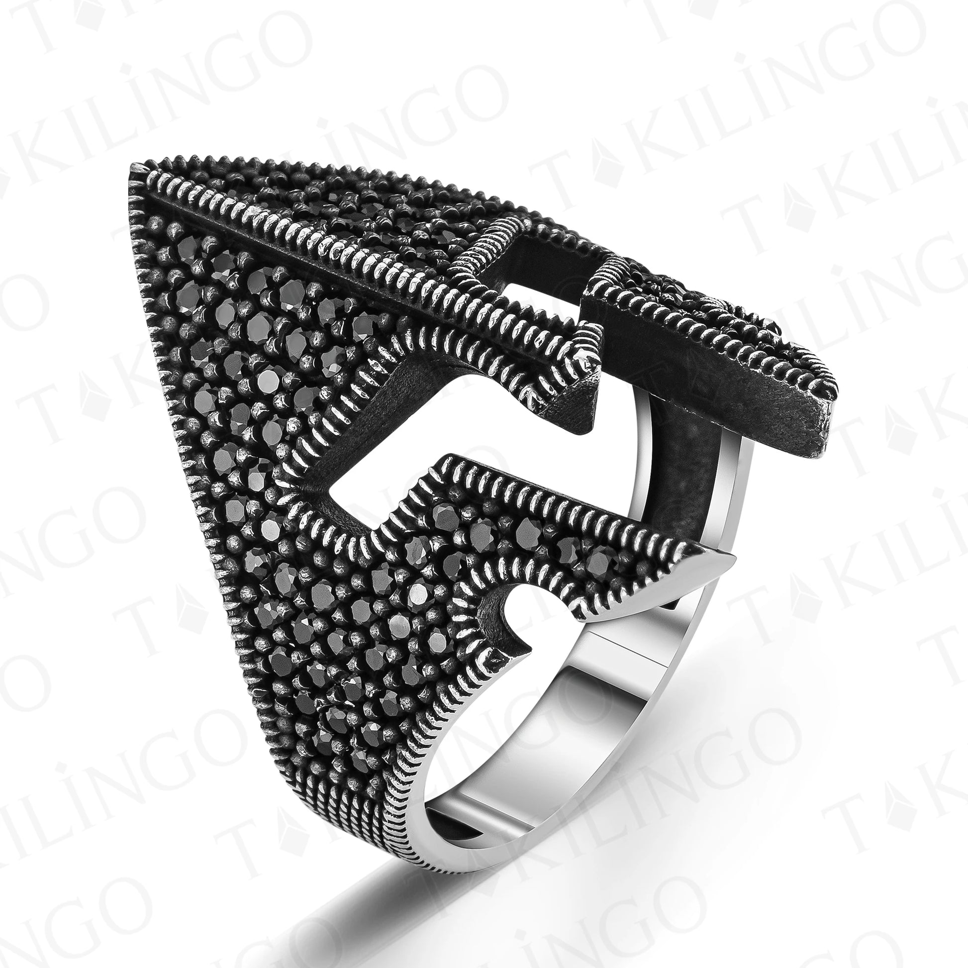 Solid 925 Sterling Silver Warrior Helmet Design With Black Zirconia Men's Ring High Quality Punk Cool Chic Handmade Jewelry Gift AMULET RING STORE