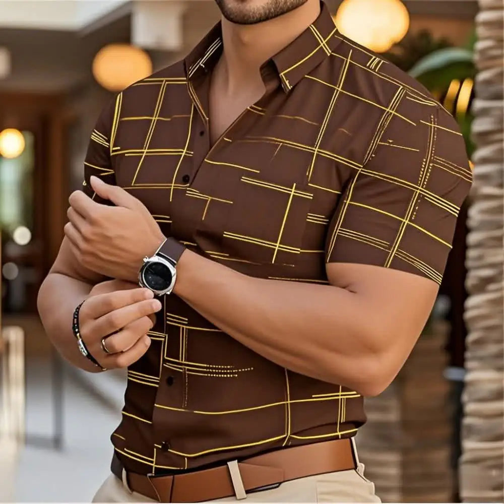 Brand New Boyfriend Shirt Long Sleeve Slim Fit Button Lapel Men's Tops 2024 Autumn Fashion 3D Stripe Print Party Shirt S-6XL