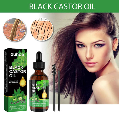 Black Castor Oil Nourishes Hair Growth Care Massage Scalp Treatment Baldness Repair Hydrates Liquid Anti Frizz Loss Hair Serum