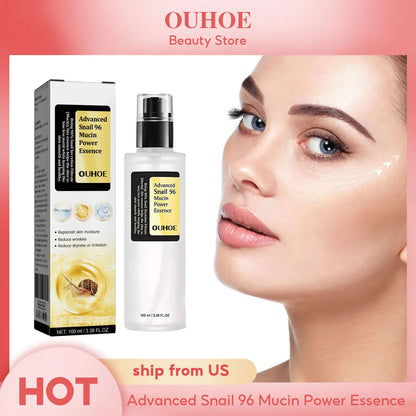 Ouhoe 96% Snail Mucin Skin Care Essence 92% Moisturizer Anti Aging Firming Facial Whitening Repair Dry Serum For Sensitive Skin