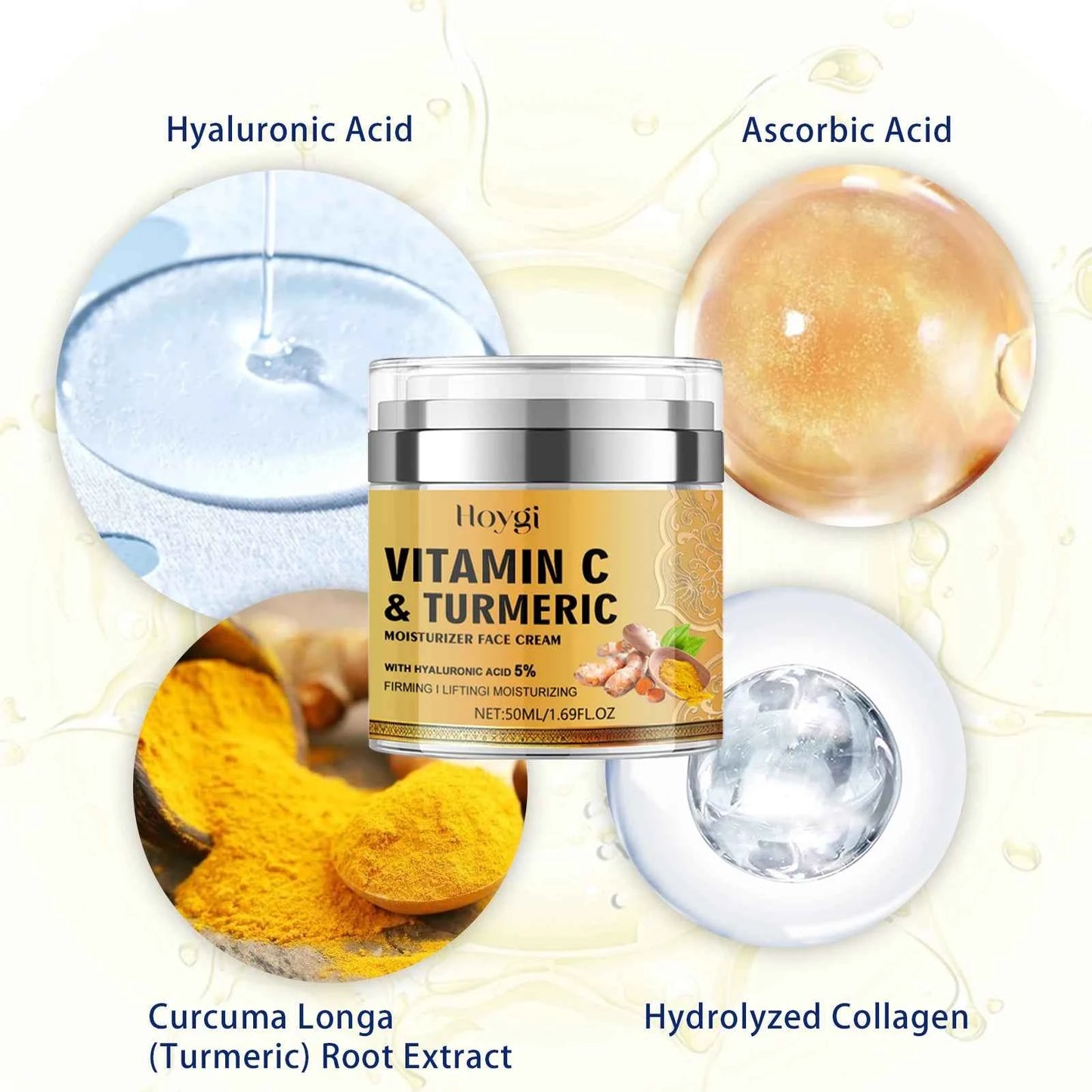 50ml Hoygi Turmeric Collagen Face Cream Dilute Color Spots Reduce Wrinkles Natural Skin Whiten Brighten Firm Moisturize Cream