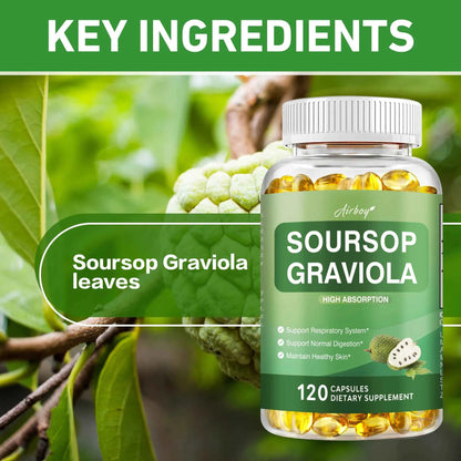 Soursop Graviola - Supports Healthy Cell Growth and Function, Improves Mood, Relieves Stress, Immune Support - 120 Capsules