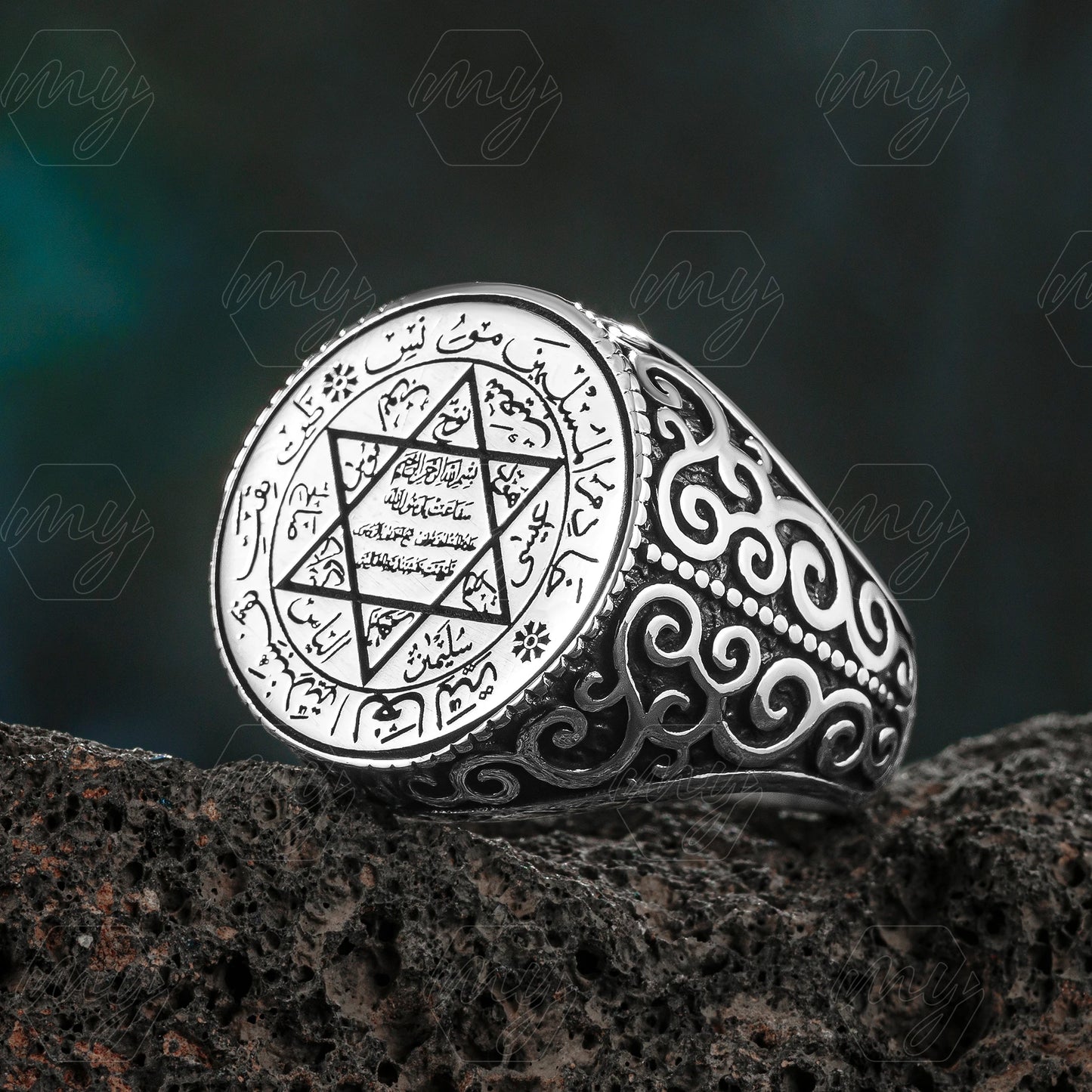 925 Sterling Silver Seal of Solomon Daud Star Men's Ring AMULET RING STORE