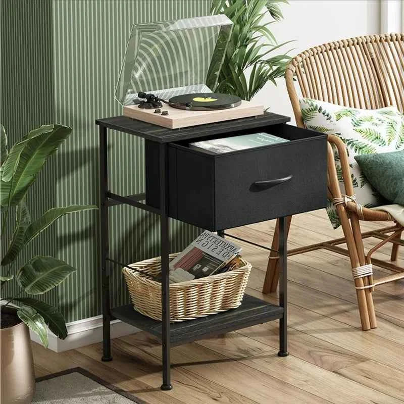 GALAXHERO Nightstand Set of 2 Fabric Drawer End Table Open Wood Shelf Steel Frame Dorm Bedside Furniture Easy Assembly