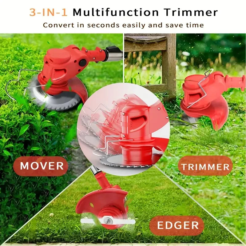 2025 latest small portable cordless electric lawn mower/weeding machine with 2 high-capacity lithium batteries and 3 blades, man