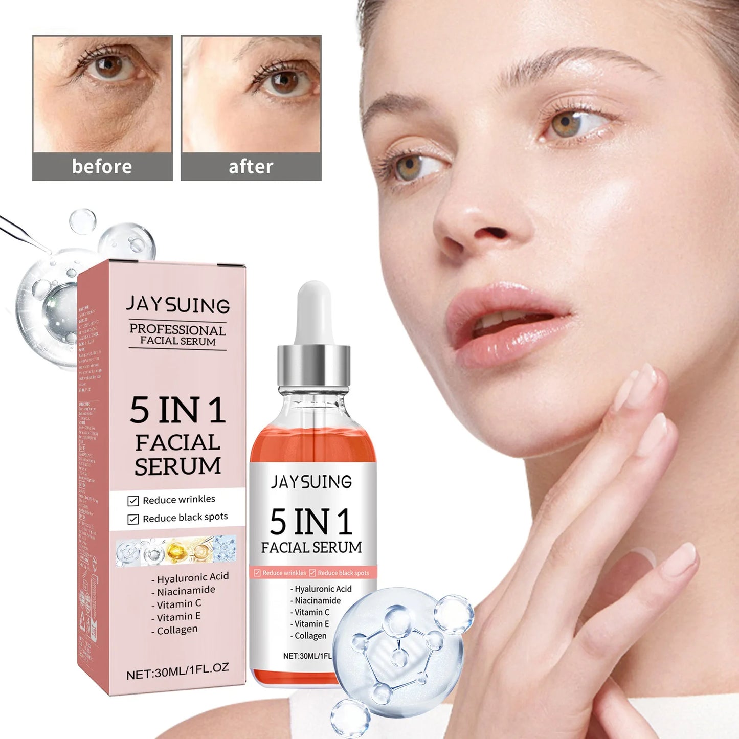 30ml Jaysuing Whiten Anti-Aging Facial Essence Reduce Fine Lines Firm Shrink Pores Fade Spots Moisturize Brighten Facial Essence - AMULET RING STORE