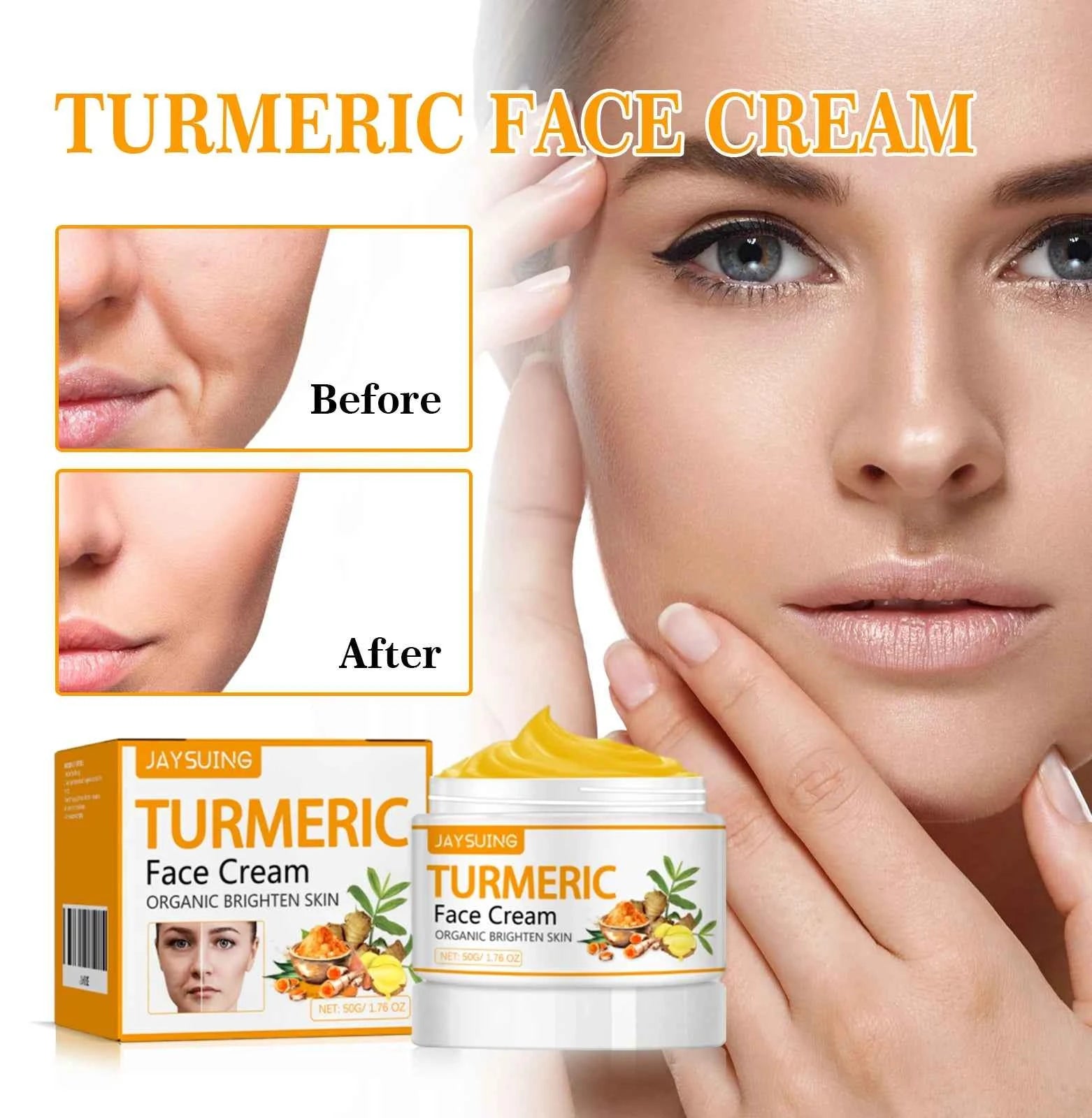 Jaysuing 50g Turmeric Firm Face Cream Fade Fine Lines Hydrating Oil Control Repair Dry Rough Skin Brightening Skin Care Cream