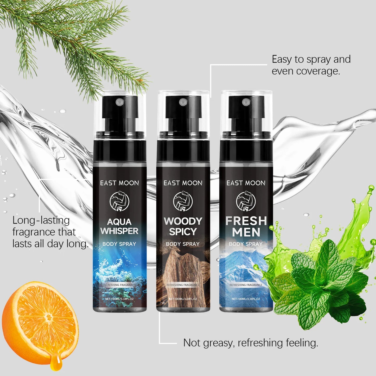 East Moon 100ml Men's Fragrance Spray Sandalwood Deodorant Long Lasting Aroma Refreshing Body Odor Remove Man Perfume Spray