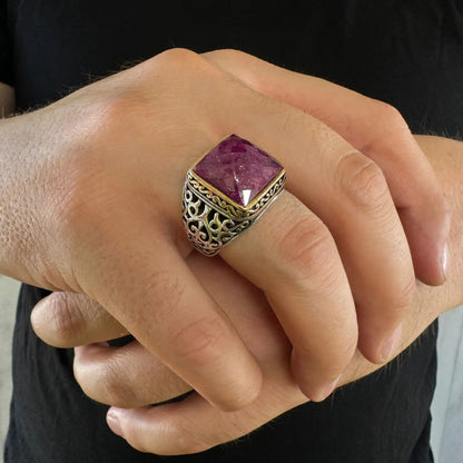 Shiny Purple Zircon Stone Men's 925 Sterling Silver Purple Sky Diamond Cut Gemstone Men's Ring