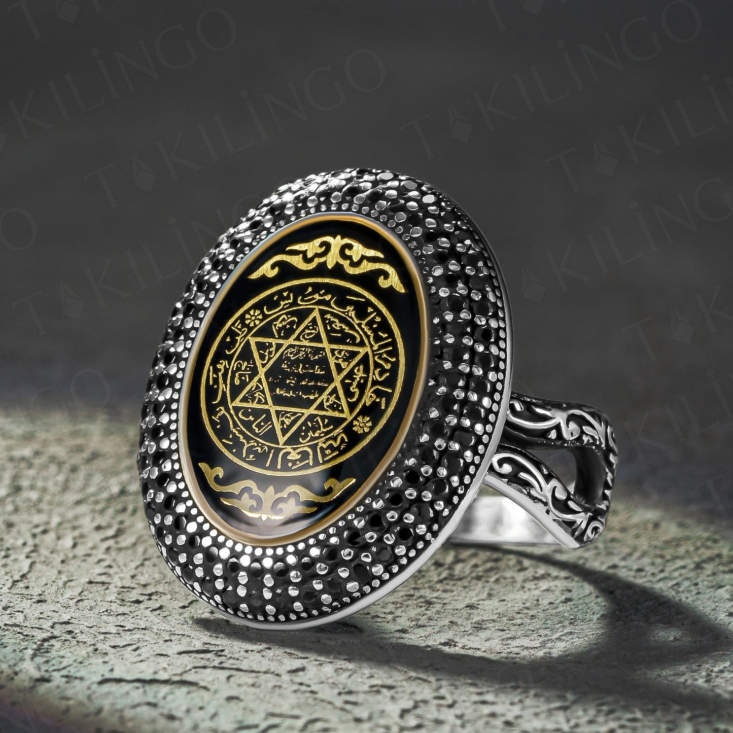 Solid 925 Sterling Silver Black Zircon Stone Seal Of Solomon Women's Ring Star Of David