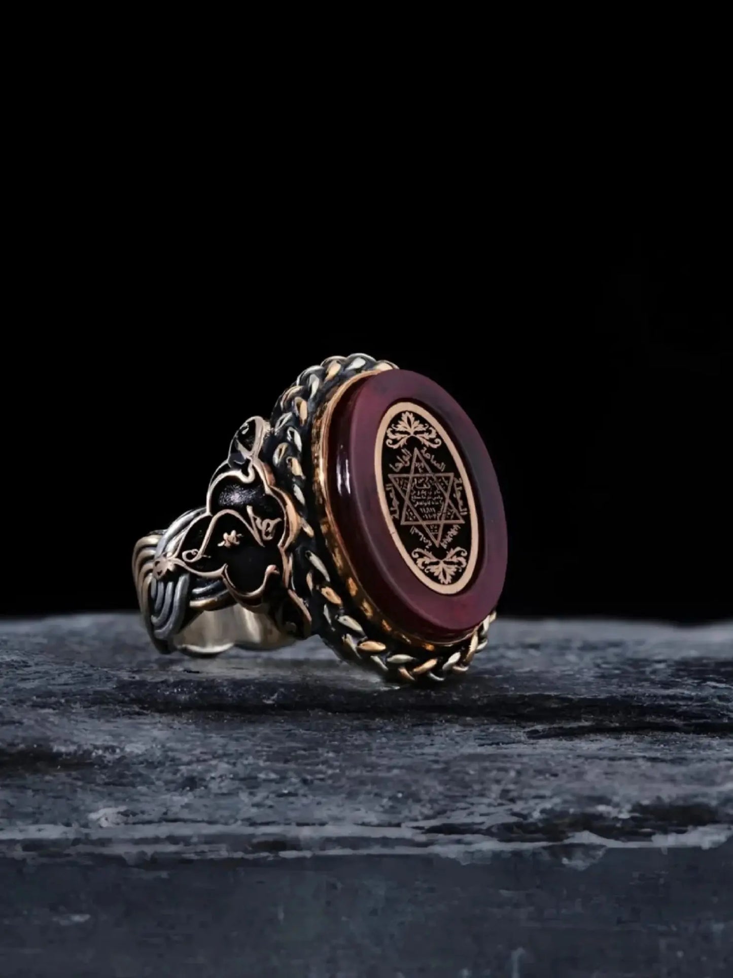 Red Agate Seal of Solomon Ring - Unisex Design for Harmony & Prosperity - Handmade Jewelry