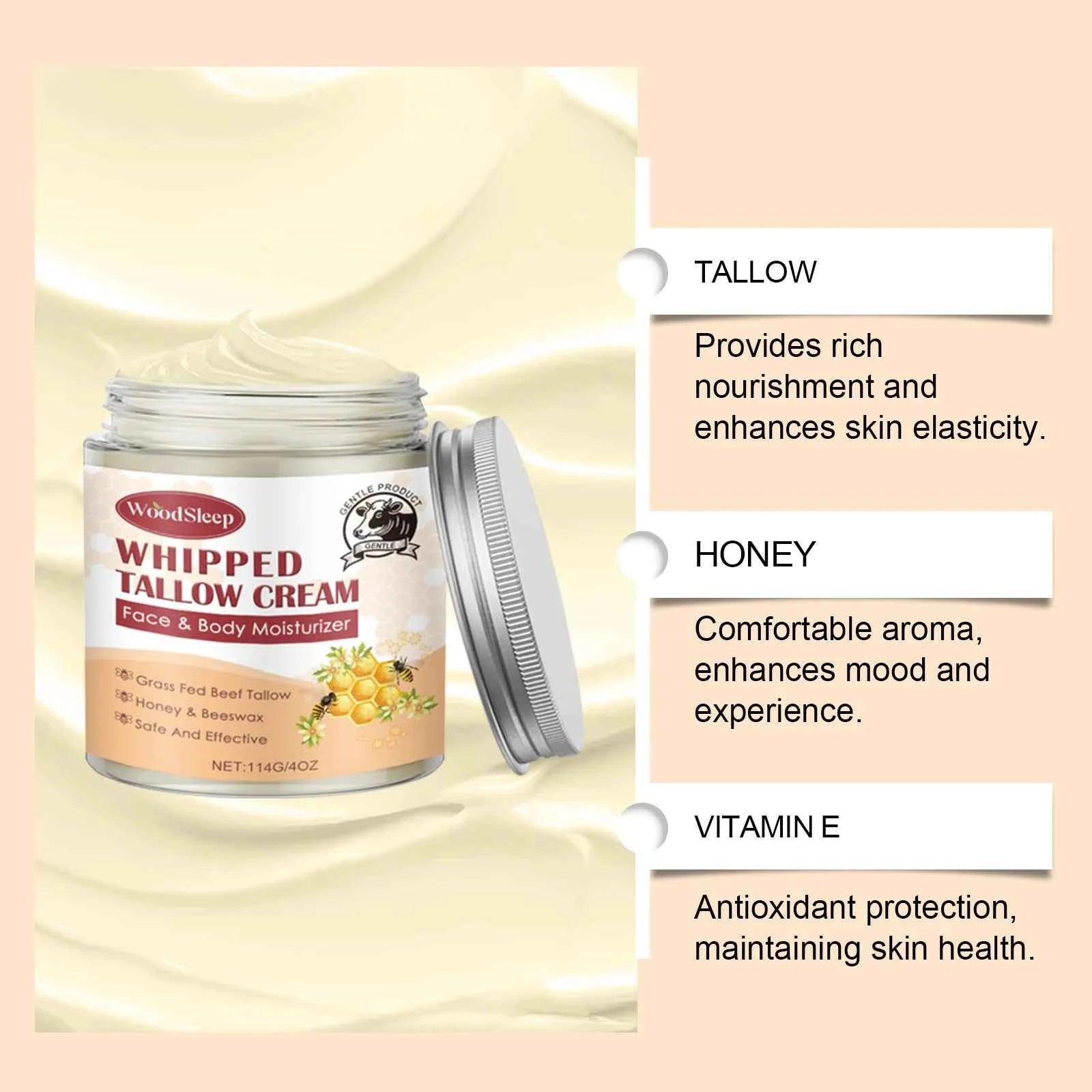 Woodsleep 114g Beef Tallow Nourish Face Cream Moisturizing Refreshing Facial Skin Soothing Hydrate Improve Rough Dry Skin Cream