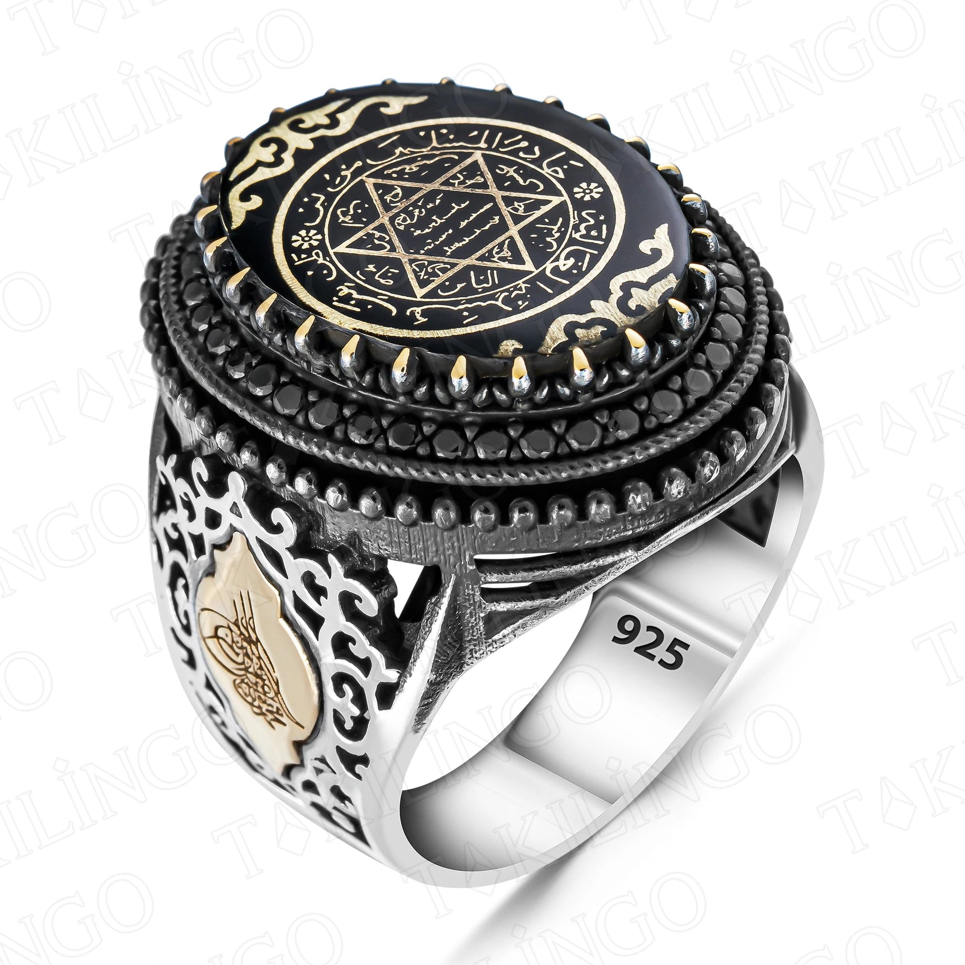 Seal Of Solomon Kabbalah Ring 925 Sterling Silver Black Triangle Star of David Ring AMULET RING STORE