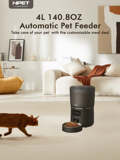 NPET 4L Automatic smart pet feeder for cats dogs multiple pets with stainless steel bowl Customize healthy food 1-9 portions - AMULET RING STORE