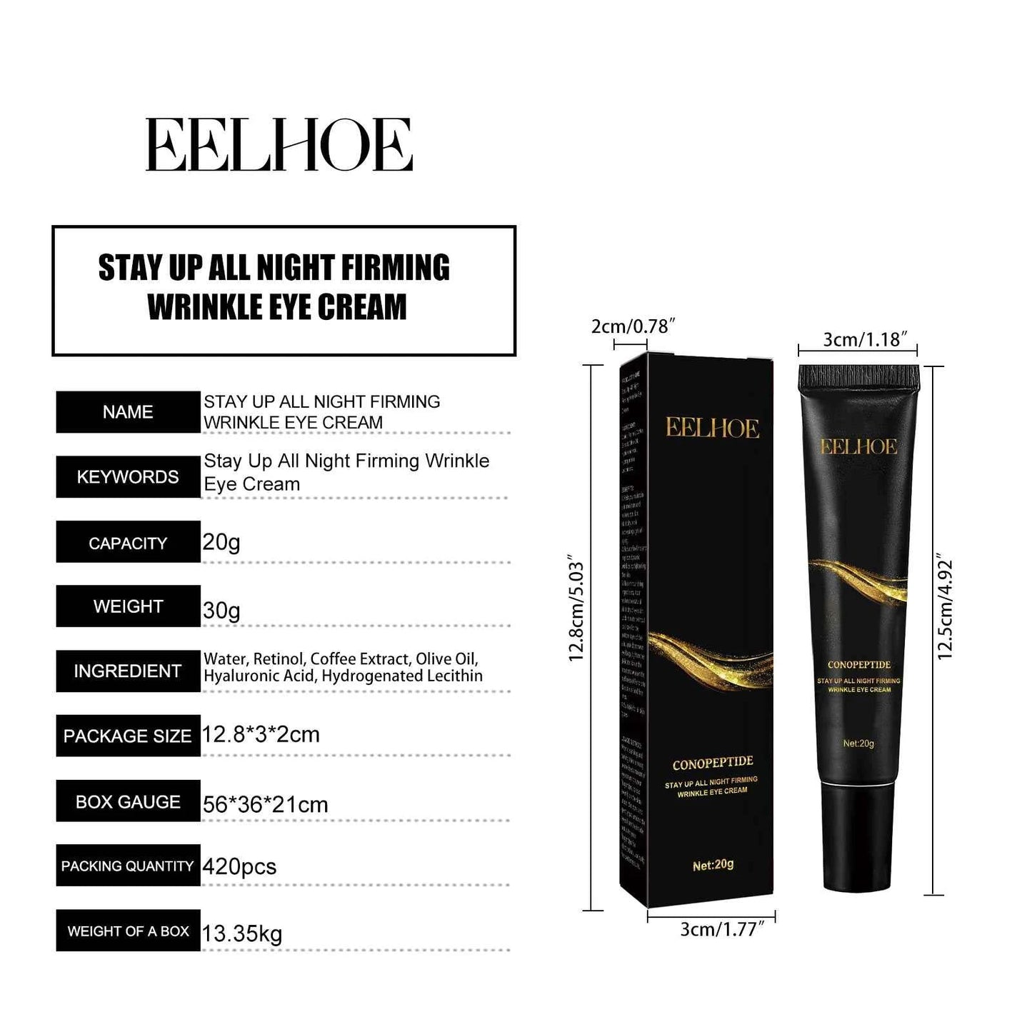 EELHOE Instant Eye Bag Removal Cream Collagen Removal Wrinkles Firming Skin Fade Fine Lines Brighten Dark Circle Anti Puffiness