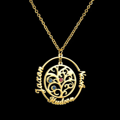 Custom Family Names Necklace Stainless Steel Personalized Name Pendant Tree Of Life 1-6 Names Birthstone For Women Birthday Gift