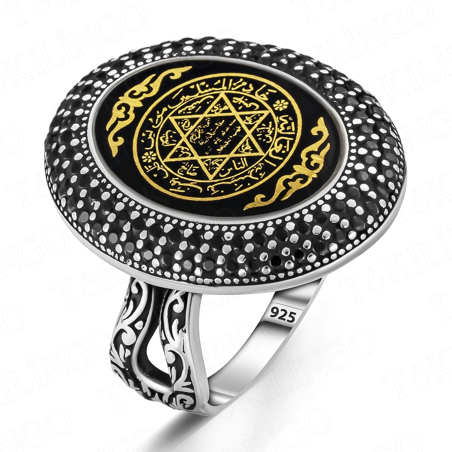 Solid 925 Sterling Silver Black Zircon Stone Seal Of Solomon Women's Ring Star Of David