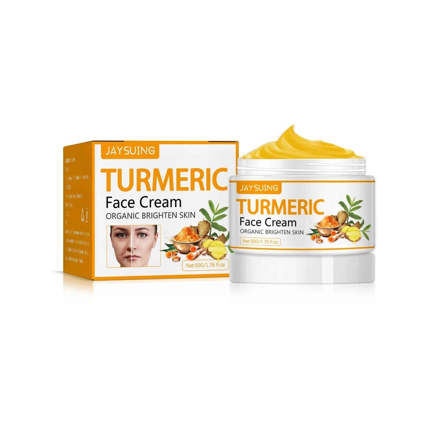 Jaysuing 50g Turmeric Firm Face Cream Fade Fine Lines Hydrating Oil Control Repair Dry Rough Skin Brightening Skin Care Cream
