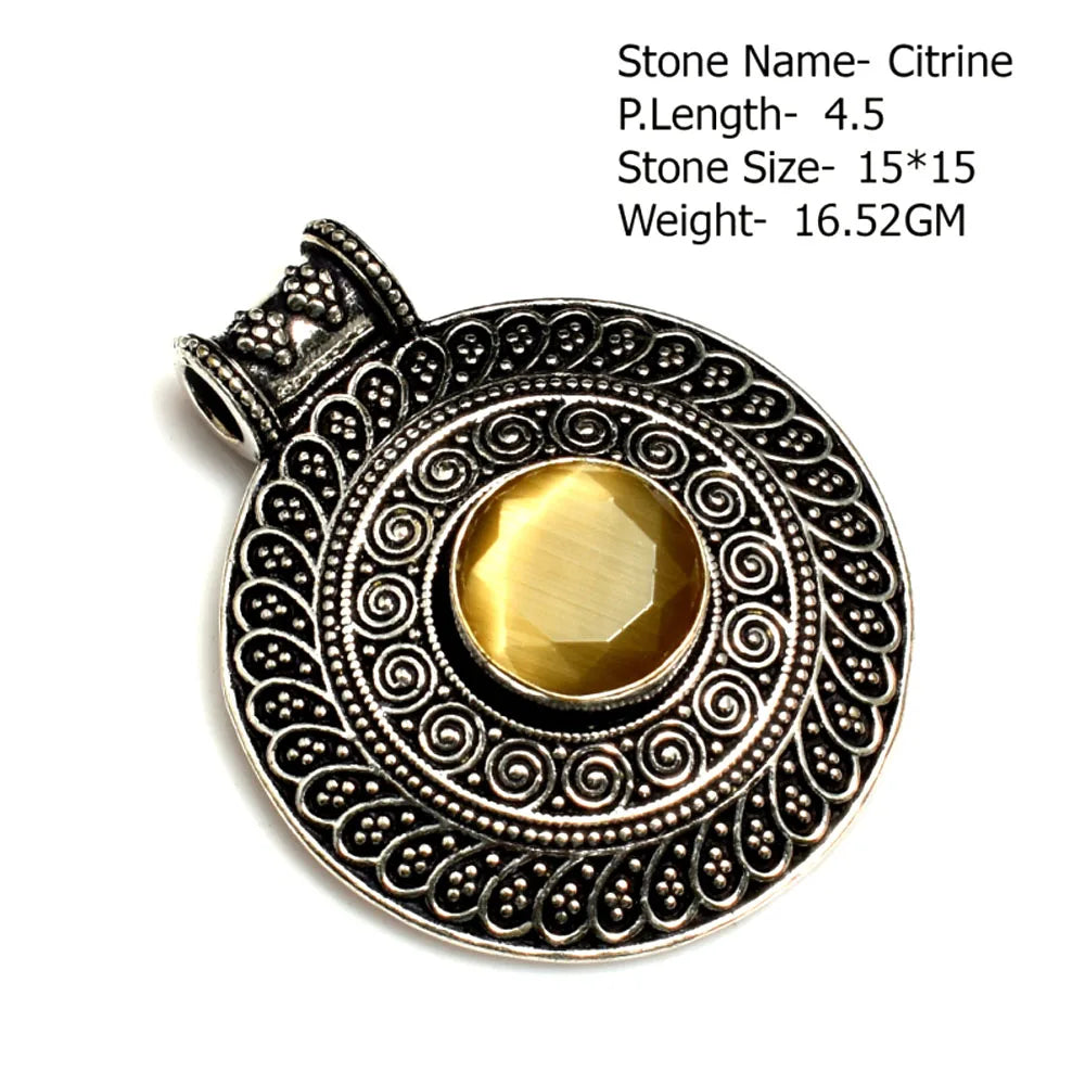 Genuine Blue Topaz Citrine Glass Agate Jasper Amethyst Pendant